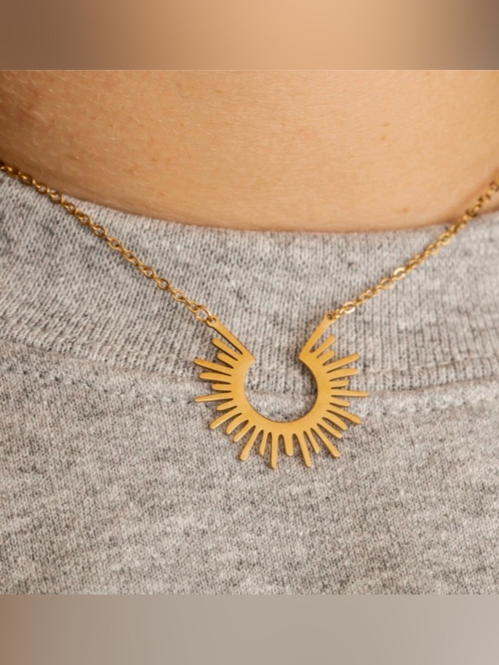 Gold Sunburst Pendant Necklace - Stainless Steel